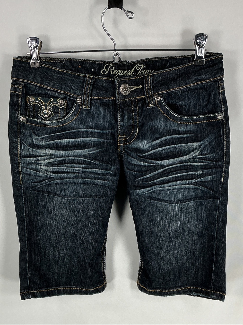Request Jeans Cross Rhinestone Bermuda Shorts Low Rise Size 5 27